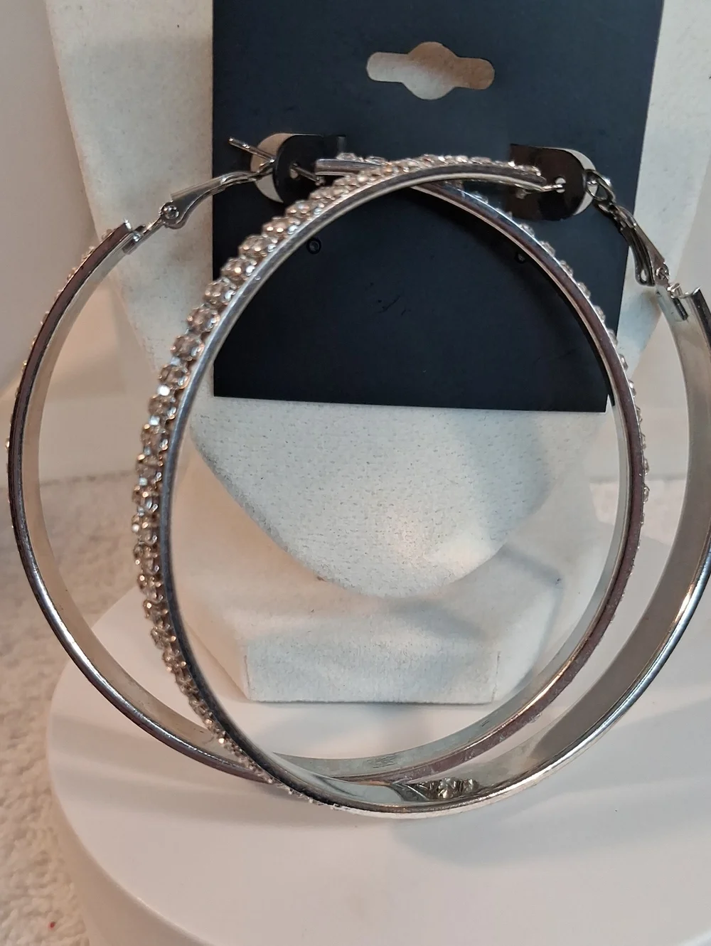 Large Rhinestone Hoop Earrings - Silver Sparkle